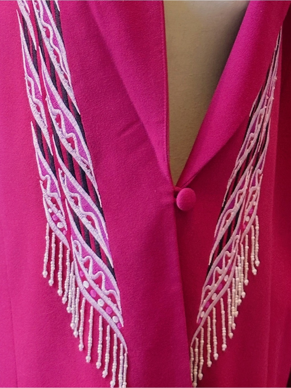 Bob Mackie Hot Pink Embroidered and Beaded Fringe Blazer Jacket - Picture 2 of 6